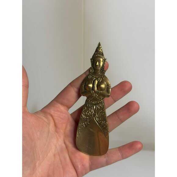 VTG 90s Solid Brass Thai Goddess Shoe Horn 4.5" | Ornate Decorative Boot Tool - Picture 2 of 5
